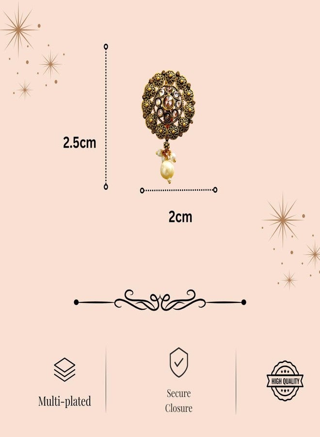 Accessher Gold Plated Traditional Semi Precious Stones Studded Antique Design Unisex Brooch/Saree Pin for Women and Girls Pack of 1 (Design 11) - Image 5