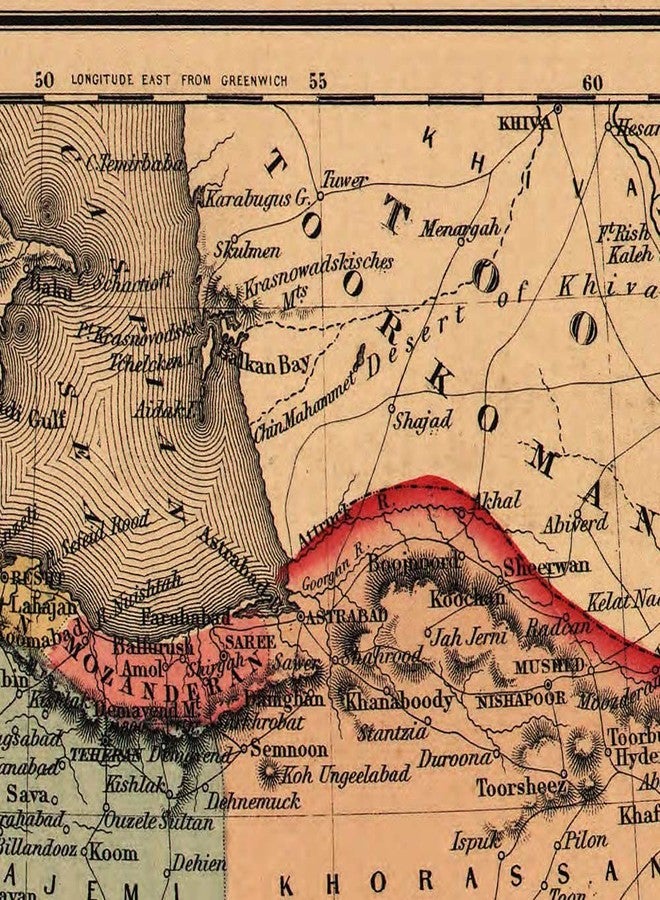 خرائط قديمة للشرق الأوسط تشمل بلاد فارس والجزيرة العربية حوالي عام 1855 من تصميم جيه إتش كولتون | ملصق فني مطبوع، ديكور حائط عتيق | 18 × 24 بوصة (457 × 610 مم) - Image 5