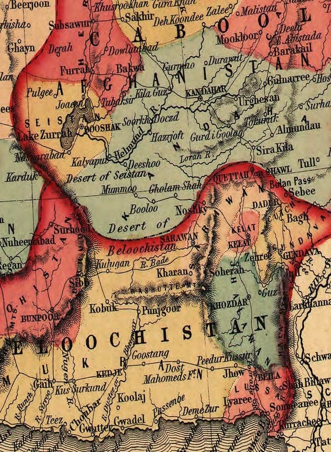 خرائط قديمة للشرق الأوسط تشمل بلاد فارس والجزيرة العربية حوالي عام 1855 من تصميم جيه إتش كولتون | ملصق فني مطبوع، ديكور حائط عتيق | 18 × 24 بوصة (457 × 610 مم) - Image 3