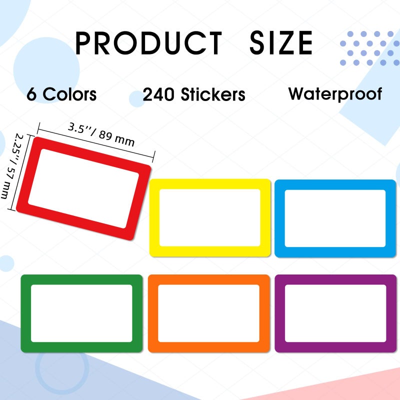 Yeachlaing 6 Color Name Tag Stickers, 240PCS Waterproof Stickers 3.5X2.25 Inch Name Labels for Office, School, Classroom and Home - Image 2