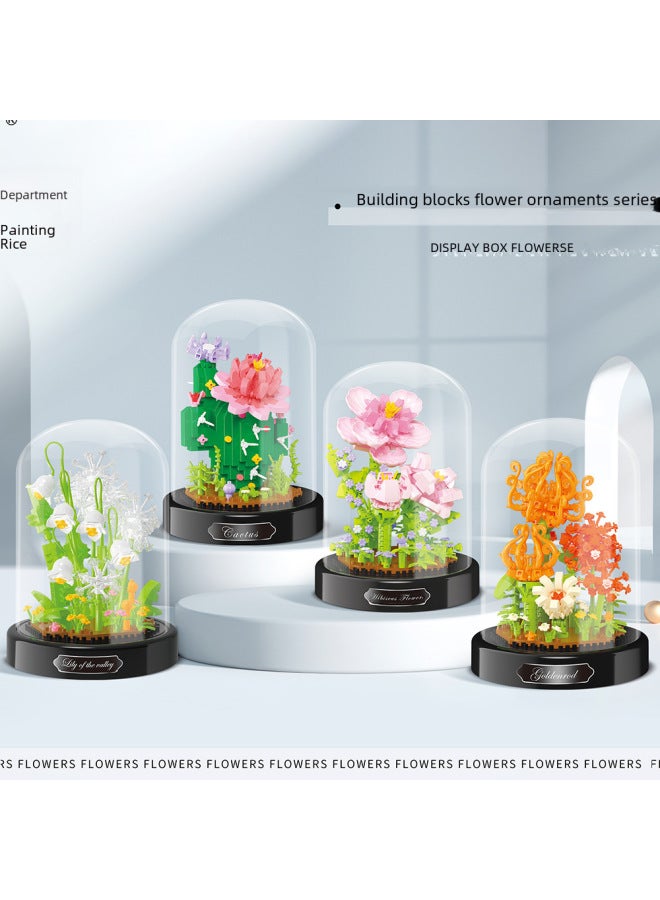 Creative Toy Building Blocks Sunflower Eternal Flower Micro Drill Particle Assembly Toy Display Piece Valentine's Day Gift-Color:16344 Lotus [with Transparent Cover Base]]  - Image 3