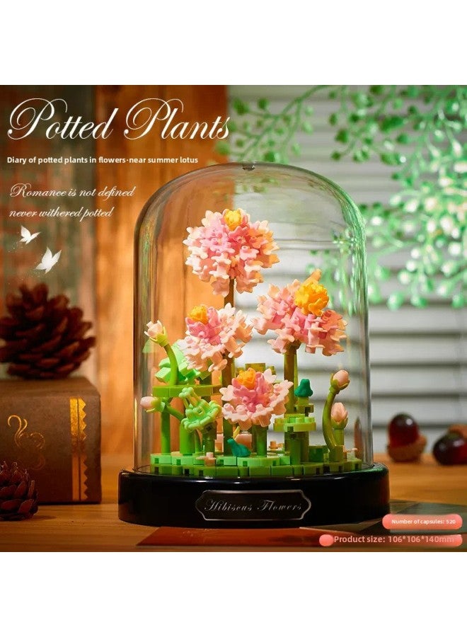 Creative Toy Building Blocks Sunflower Eternal Flower Micro Drill Particle Assembly Toy Display Piece Valentine's Day Gift-Color:16344 Lotus [with Transparent Cover Base]]  - Image 1