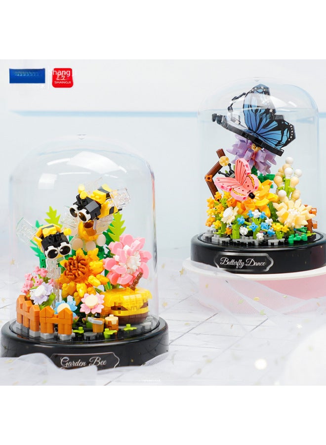 Creative Toy Building Blocks Sunflower Eternal Flower Micro Drill Particle Assembly Toy Display Piece Valentine's Day Gift-Color:16344 Lotus [with Transparent Cover Base]]  - Image 4