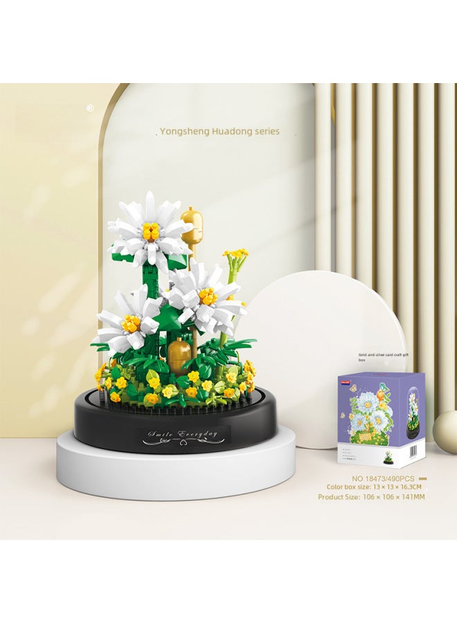 Creative Toy Building Blocks Sunflower Eternal Flower Micro Drill Particle Assembly Toy Display Piece Valentine's Day Gift-Color:16344 Lotus [with Transparent Cover Base]]  - Image 5