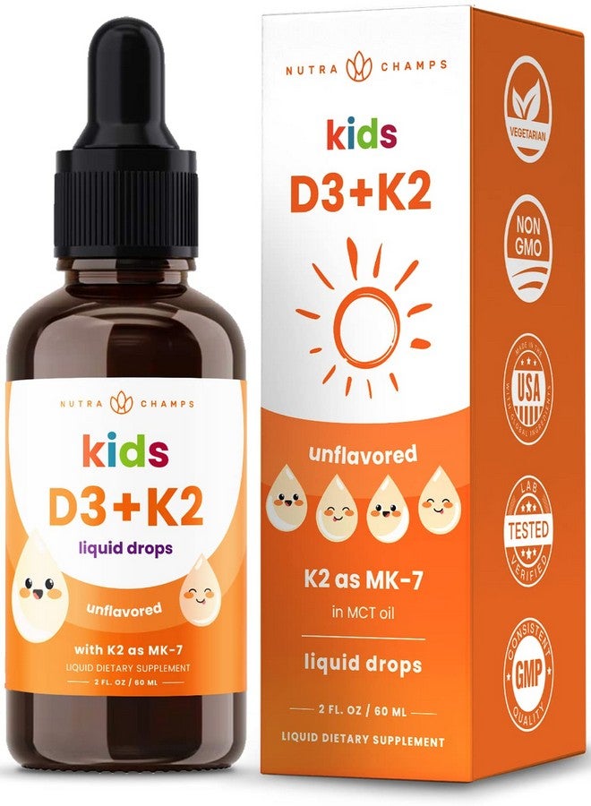 NutraChamps NutraChamps Kids Vitamin D 3 K2 Drops, Vitamin D3 & K2 MK-7, Liquid Vitamin D for Kids 1000 IU, Healthy Bones, Heart & Immune System, Sugar Free Supplement for Toddlers, 300 Servings - Image 1