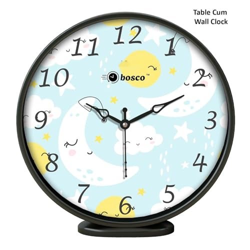 Bosco Modern and Decorative Non Ticking Silent, Sky Blue dial with Black Frame 20 CM Table Cum Round Wall Clock for Home, Living Room, Bedroom, Office and Kitchen I BWC-1205 - Image 3