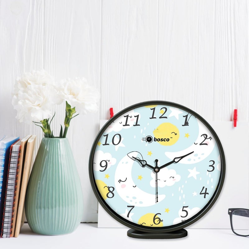 Bosco Modern and Decorative Non Ticking Silent, Sky Blue dial with Black Frame 20 CM Table Cum Round Wall Clock for Home, Living Room, Bedroom, Office and Kitchen I BWC-1205 - Image 5