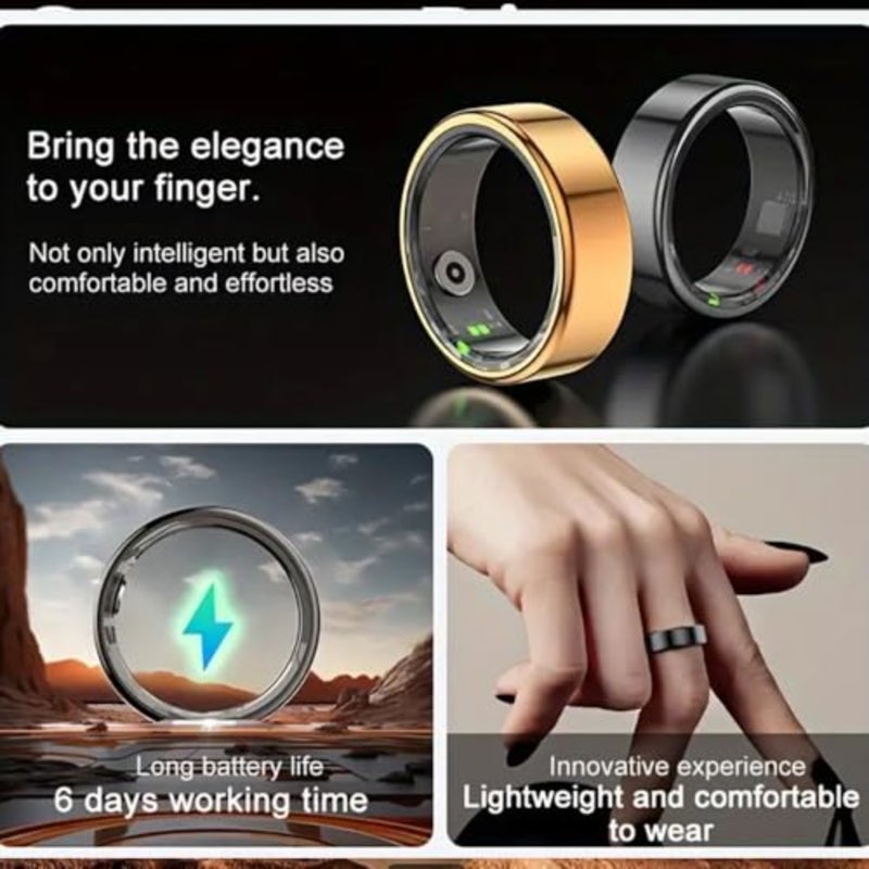 Sleep and fitness tracking ring for daily wellness use, made of titanium alloy, black color, features heart rate, HRV, stress and recovery monitoring with extended battery life - Image 4