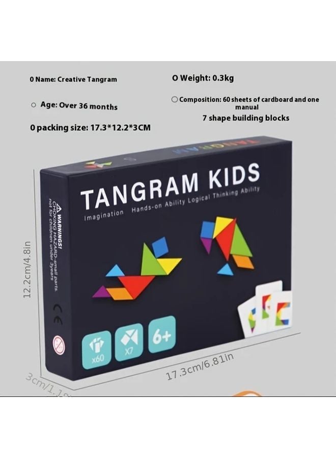 Wooden Tangram Puzzle Toy With 60 Double Sided Cards Geometric Shape Educational Gift - Image 3