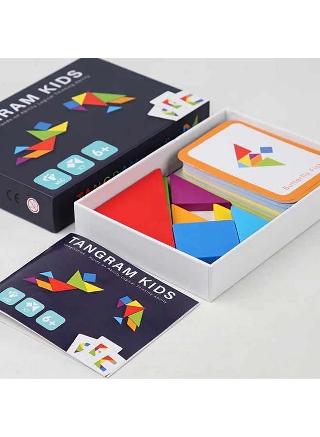 Wooden Tangram Puzzle Toy With 60 Double Sided Cards Geometric Shape Educational Gift - Image 5
