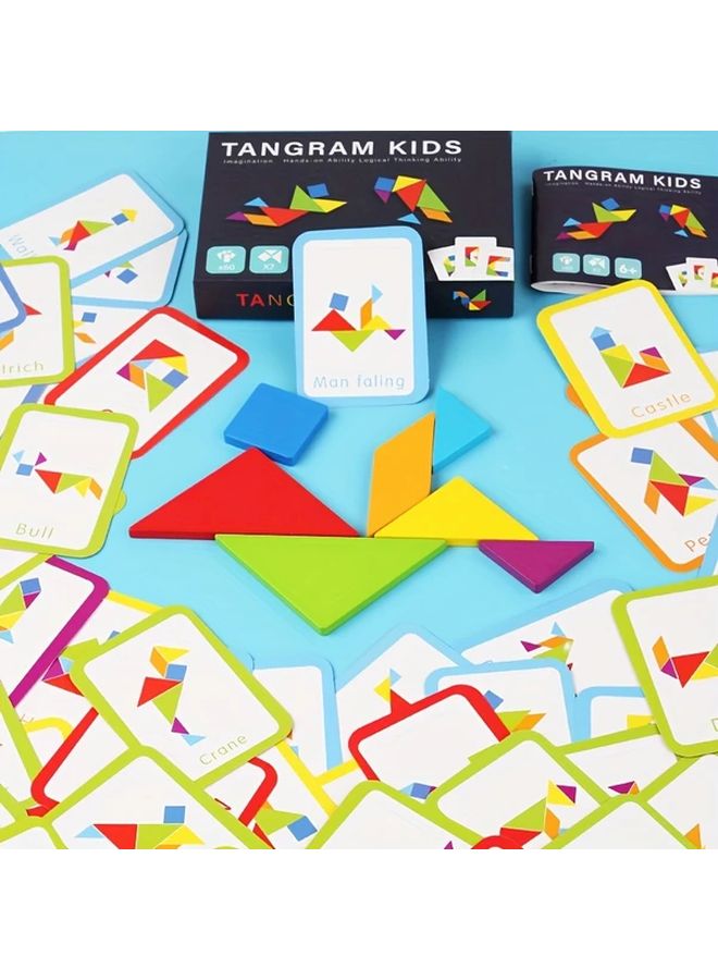 Wooden Tangram Puzzle Toy With 60 Double Sided Cards Geometric Shape Educational Gift - Image 4