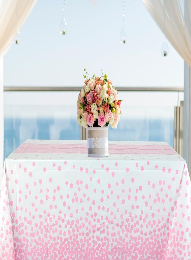 Oudain 6 Pcs White and Pink Tablecloth for Parties Plastic Dot Printed Tablecloths Waterproof Table Runner Disposable Rectangle Table Cover for Birthday Wedding Graduation Party, 54" x 108" - Image 5