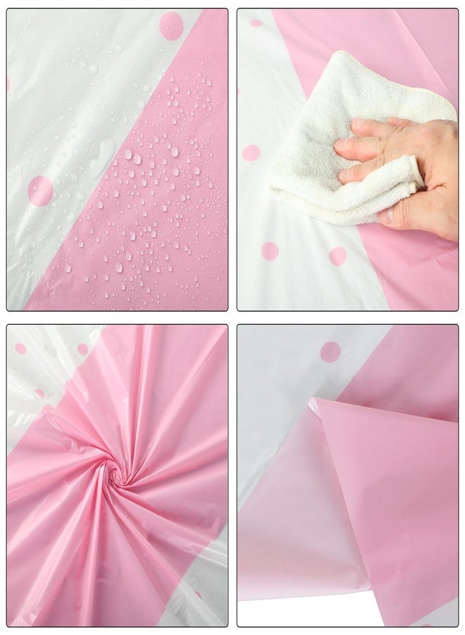 Oudain 6 Pcs White and Pink Tablecloth for Parties Plastic Dot Printed Tablecloths Waterproof Table Runner Disposable Rectangle Table Cover for Birthday Wedding Graduation Party, 54" x 108" - Image 2