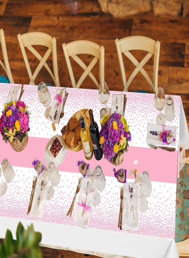 Oudain 6 Pcs White and Pink Tablecloth for Parties Plastic Dot Printed Tablecloths Waterproof Table Runner Disposable Rectangle Table Cover for Birthday Wedding Graduation Party, 54" x 108" - Image 4