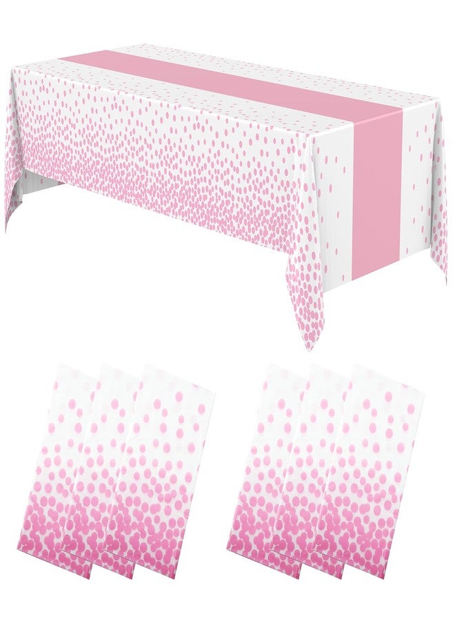 Oudain 6 Pcs White and Pink Tablecloth for Parties Plastic Dot Printed Tablecloths Waterproof Table Runner Disposable Rectangle Table Cover for Birthday Wedding Graduation Party, 54" x 108" - Image 1
