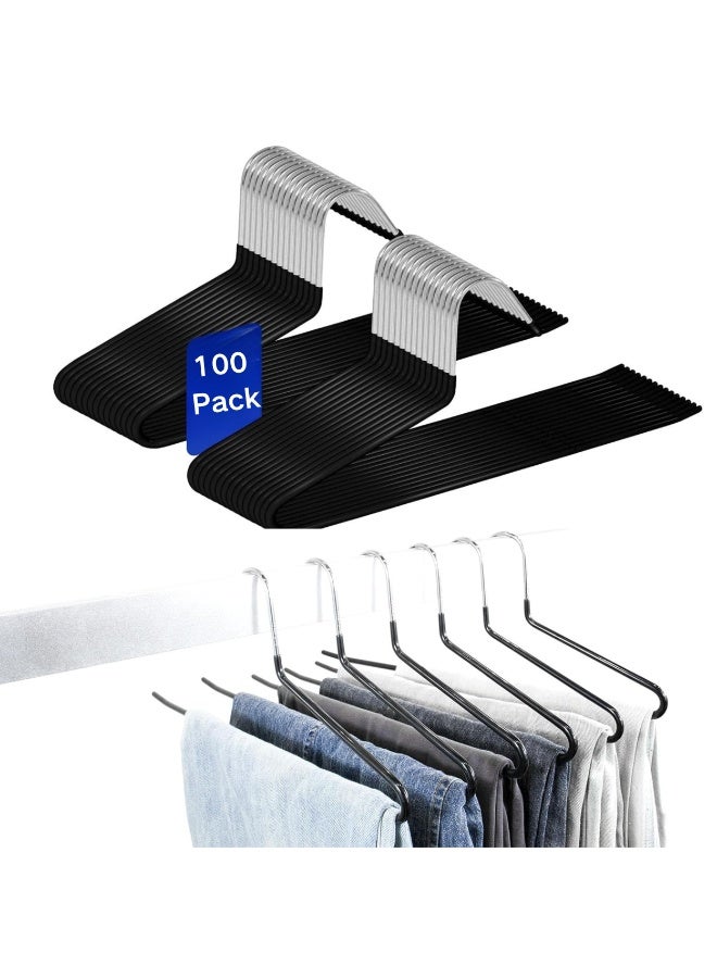 Pants Hangers, 100 Packs Open Ended Pants Jean Hangers, Non-Slip Space Saving Clothes Hanger with Rubber Coating, Durable Metal Pant Hangers for Heavy Pants, Jeans, Trousers, Scarf - Image 1