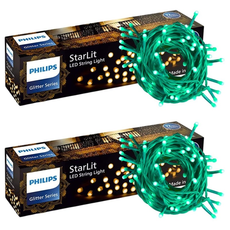 PHILIPS Starlit 12 Meter 72 LEDs String Light for Decoration Festival LED String Light for Diwali Christmas and Home Decoration Green Pack of 2