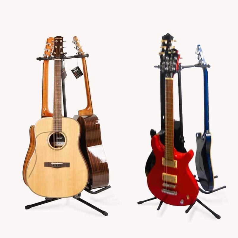Triple Guitar Stand for Electric, Acoustic, and Bass Guitars - Adjustable Tripod Holder - Image 1