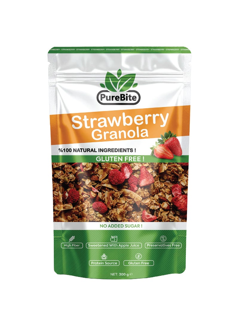 PURE BITE PUREBITE Gluten‑Free Strawberry Granola 300 g – No Added Sugar, Real Strawberries - Image 1