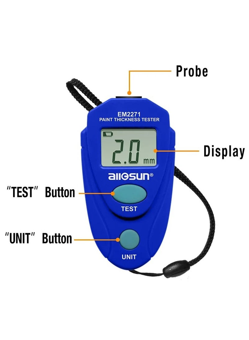 Loquat Thickness Gauge, Digital Painting Thickness Meter Mini LCD Car Coating Thickness Gauge, LCD Enamel MIni Paint Thickness Gauge Meter Tool, Blue - Image 3