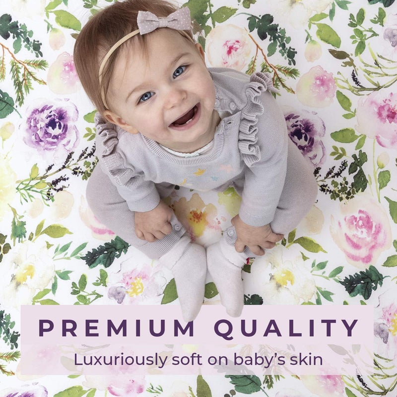 Pobibaby - 2 Pack Premium Fitted Baby Girl Crib Sheets for Standard Crib Mattress - Ultra-Soft Cotton Blend, Safe and Snug, and Stylish Floral Crib Sheet (Allure) - Image 2