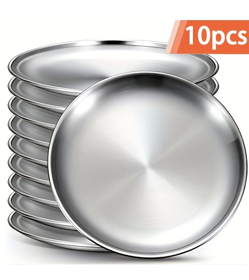10 Pcs Medium Stainless Steel Salad Plates Kitchen Trays BBQ Serving 7.87 Inches - Image 1