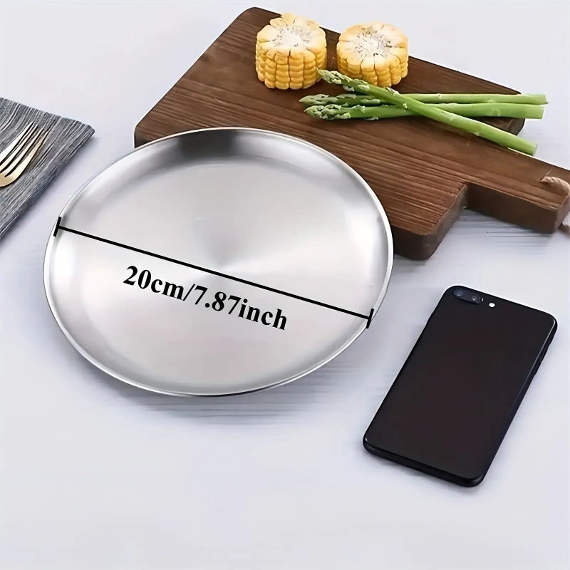 10 Pcs Medium Stainless Steel Salad Plates Kitchen Trays BBQ Serving 7.87 Inches - Image 3
