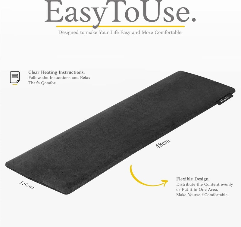 Qomfor Microwave Heating Pad - Large Microwave Heating Pocket - Soft Fleece Bag Filled with Wheat and Lavender for Pain Relief, Neck, Shoulder and Back - Reusable - Black - Image 3
