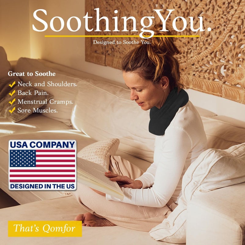 Qomfor Microwave Heating Pad - Large Microwave Heating Pocket - Soft Fleece Bag Filled with Wheat and Lavender for Pain Relief, Neck, Shoulder and Back - Reusable - Black - Image 5