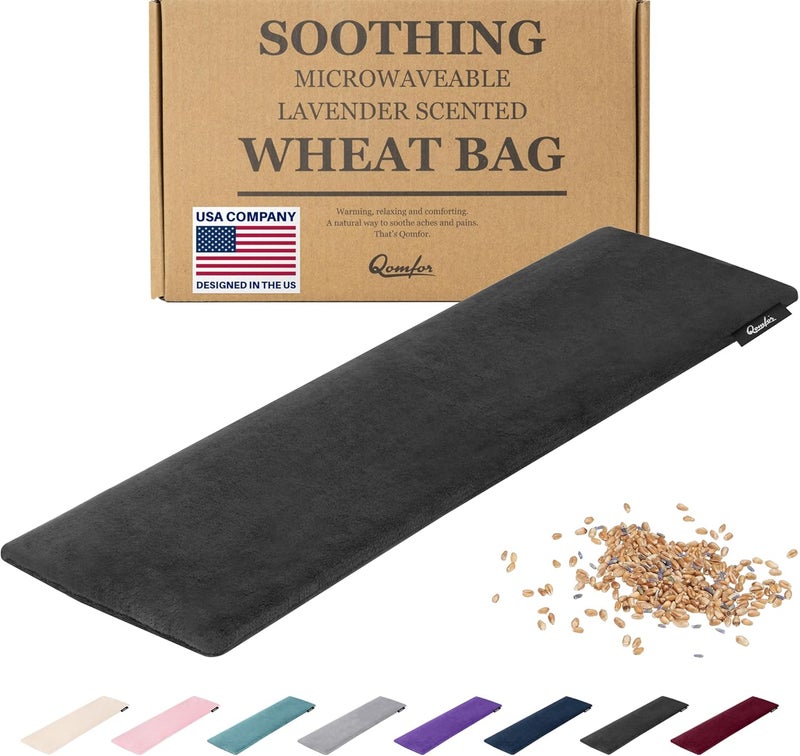 Qomfor Microwave Heating Pad - Large Microwave Heating Pocket - Soft Fleece Bag Filled with Wheat and Lavender for Pain Relief, Neck, Shoulder and Back - Reusable - Black - Image 1