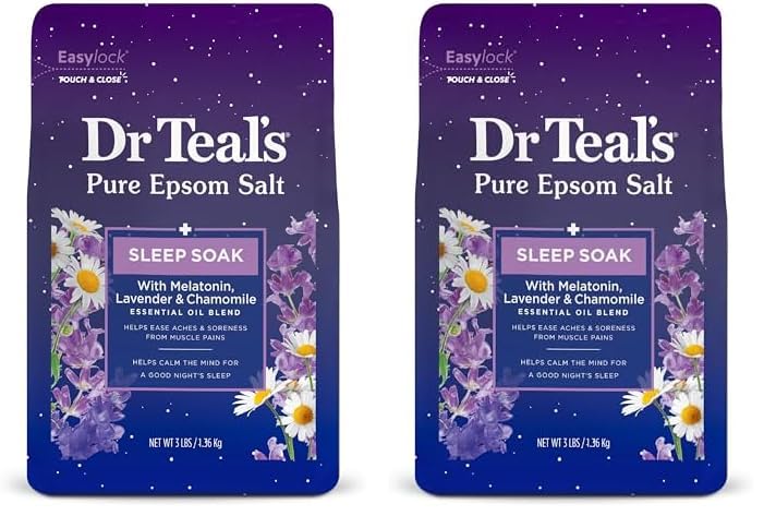 Dr Teal's Dr Teals Pure Epsom Salt Soak Sleep Blend with Melatonin Lavender  Chamomile Essential Oils 3 lbs Pack of 2 