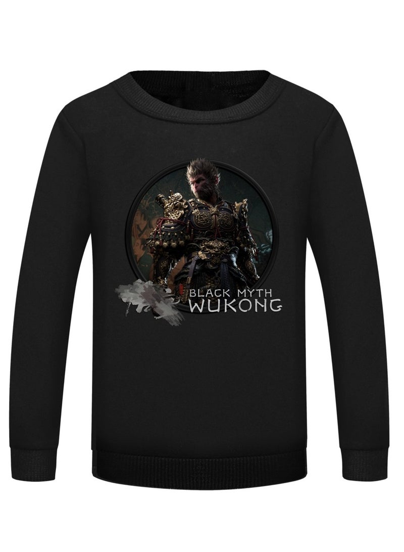 MQD Black Mythical Loose Round Neck Hoodie 