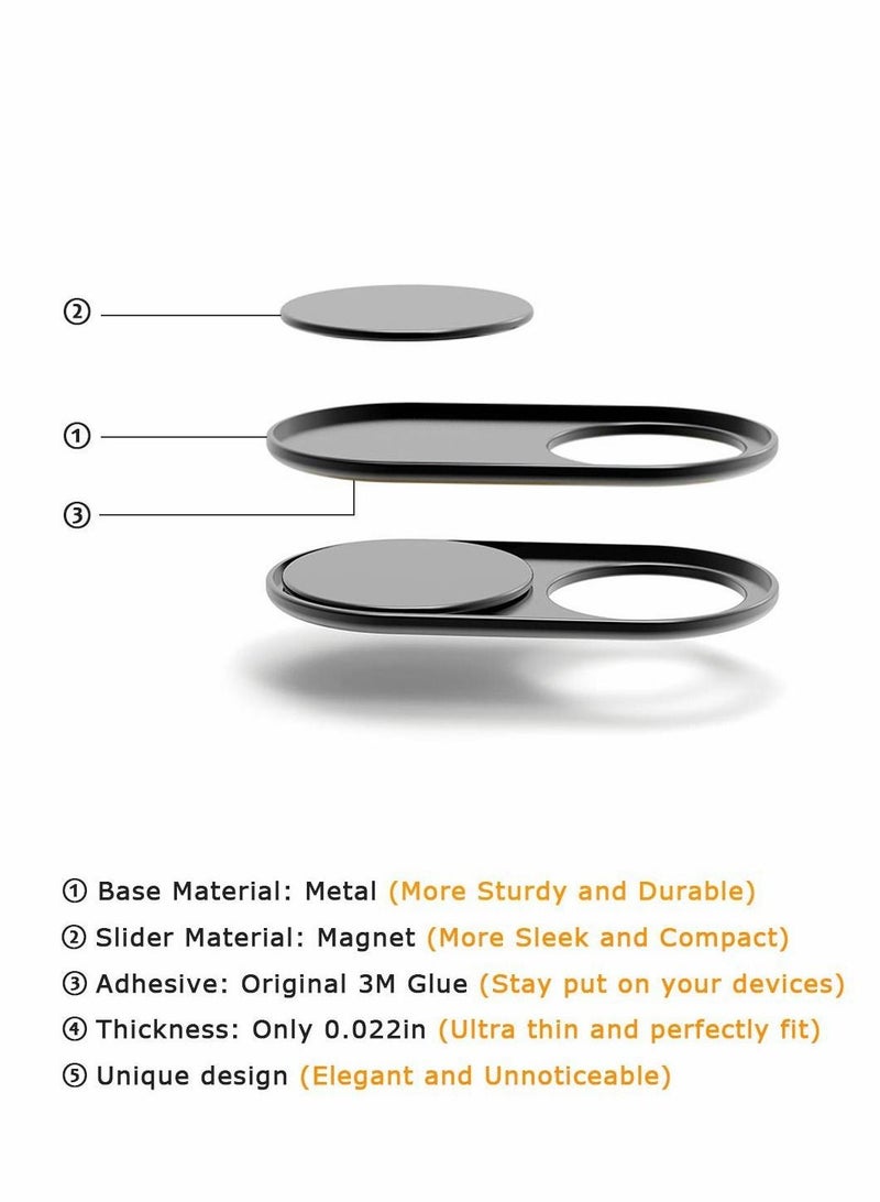 KASTWAVE 3Pcs Webcam Cover Slide 0.022in Ultra Thin Metal Magnet Web Camera Cover for MacBook Pro Laptops Smartphone Mac PC Tablets for Echo Spot Show Protecting Your Privacy Security Black - Image 2