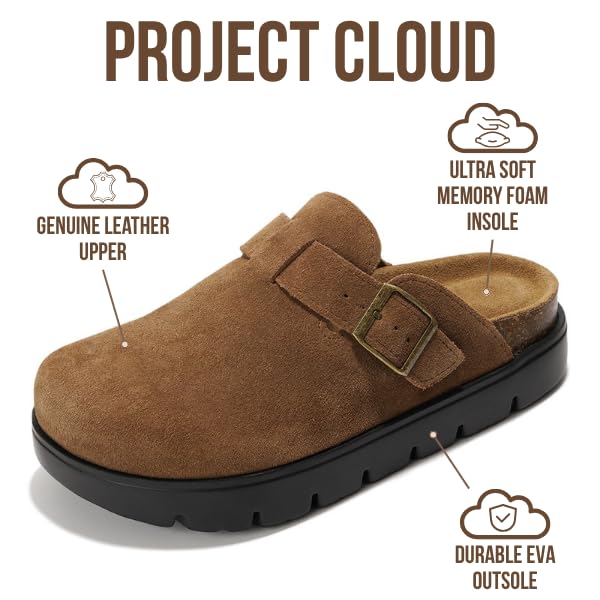 Project Cloud Genuine Leather Platform Clogs for Women Footwear - Memory Foam Arch Support Cork Footbed Casual Shoes & Mules for Women 2025 (BentonChunky, CACAOSUEDE,8.5) - Image 2