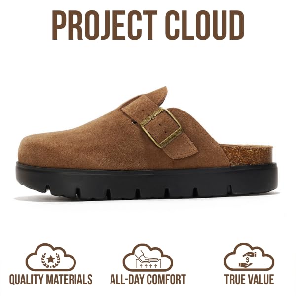 Project Cloud Genuine Leather Platform Clogs for Women Footwear - Memory Foam Arch Support Cork Footbed Casual Shoes & Mules for Women 2025 (BentonChunky, CACAOSUEDE,8.5) - Image 3