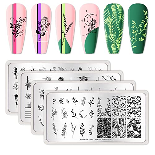 BORN PRETTY Stamping Temeplates Nail Art Stamping Plates Flower Leaves Theme Nail Image Plates Nail Manicuring DIY Printing Tools 4PCS