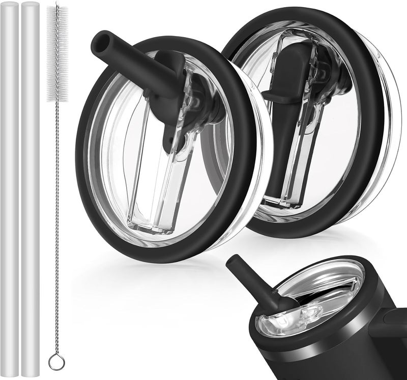 Langthering 2 Pack 30 oz Leak Proof Lid for Stanley Cup, Flip Straw Lid Replacement Tumbler No Spill Cover Top for Stanley Protour Accessories (Black & Black) - Image 1