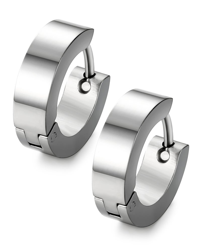 Jstyle Stainless Steel Unique Small Hoop Earrings for Men Huggie Earrings 1 Pairs Silver - Image 1