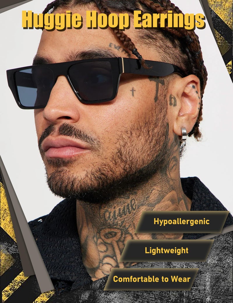 Jstyle Stainless Steel Unique Small Hoop Earrings for Men Huggie Earrings 1 Pairs Silver - Image 3