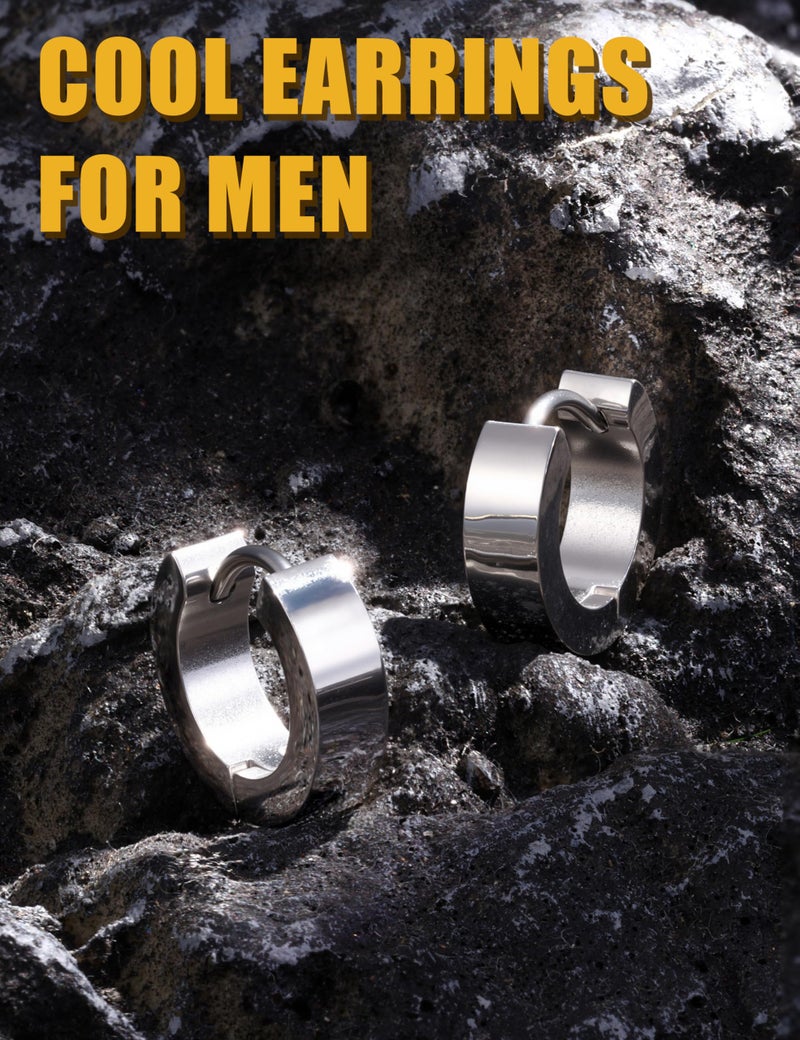 Jstyle Stainless Steel Unique Small Hoop Earrings for Men Huggie Earrings 1 Pairs Silver - Image 5