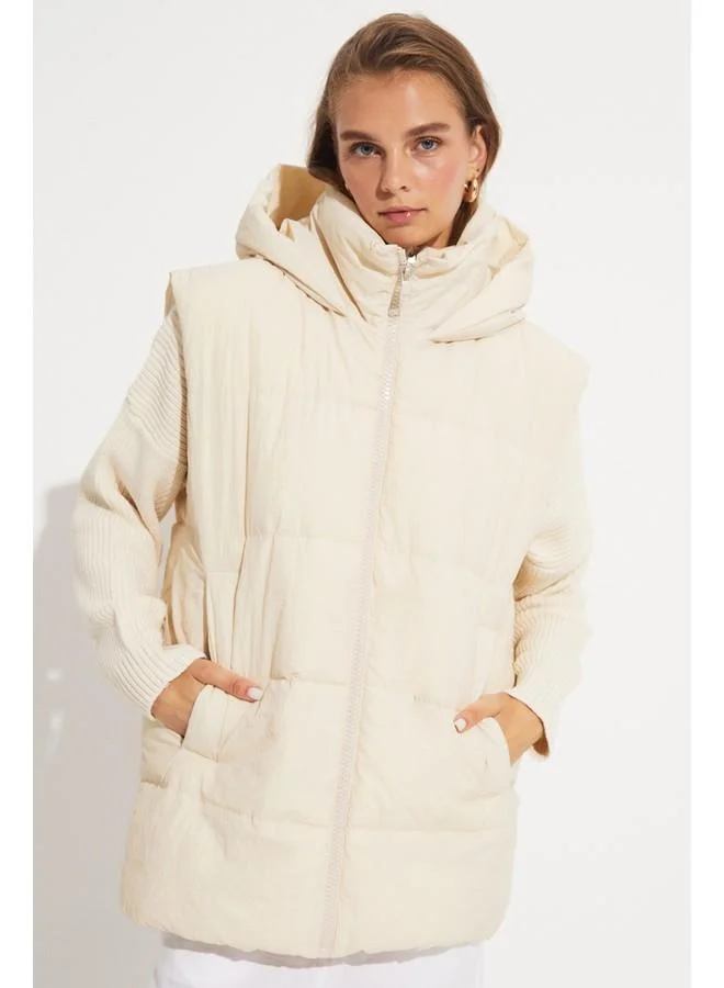 جون June Hooded Vest Stone