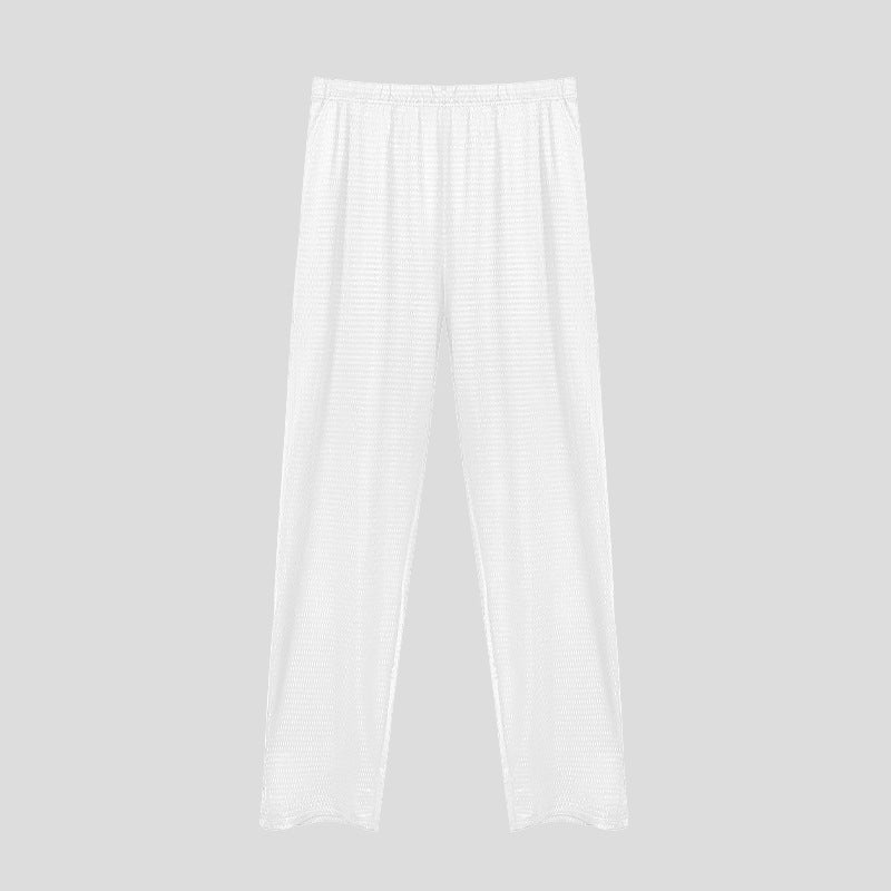 Mens Ice Silk Sleep Pants Casual Loose Grey - Image 3