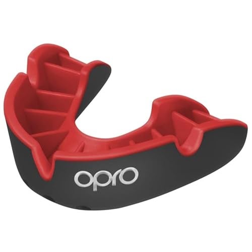 OPRO Sports Mouth Guard Silver Level – Moldable, Multi-Layer Protection for Boxing, Hockey, Rugby, MMA, Jiu Jitsu, UFC & Football – Includes Mouth Guard Case (Adult, Red/Black) - Image 1