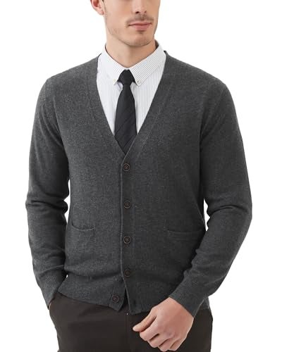 Kallspin Men's Cardigan Sweaters Wool Blend V Neck Button Down Sweaters with Pockets(Charcoal, Large) - Image 1