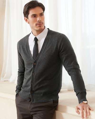 Kallspin Men's Cardigan Sweaters Wool Blend V Neck Button Down Sweaters with Pockets(Charcoal, Large) - Image 5