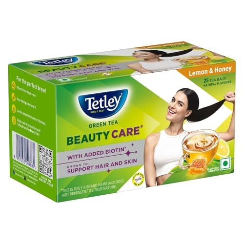 Tetley Green Tea Beauty Care, With Added Biotin, Supports Hair and Skin, 0 Calories, Natural Lemon and Honey Flavors, 25 Sachets (1.7 g each) - Image 2