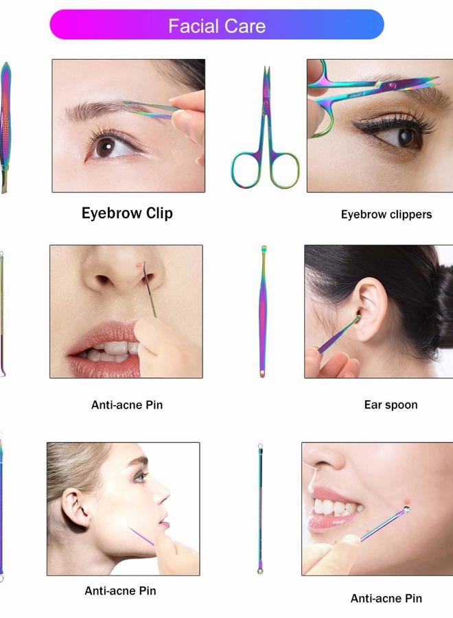 SFYDOM مجموعة أدوات تجميل الأظافر قوس قزح الجديدة 2020 - 18 قطعة مقصات أظافر للنساء هدية مجموعة تجميل جلدية قوس قزح للنساء (18-مجموعة تجميل قوس قزح) - Image 4