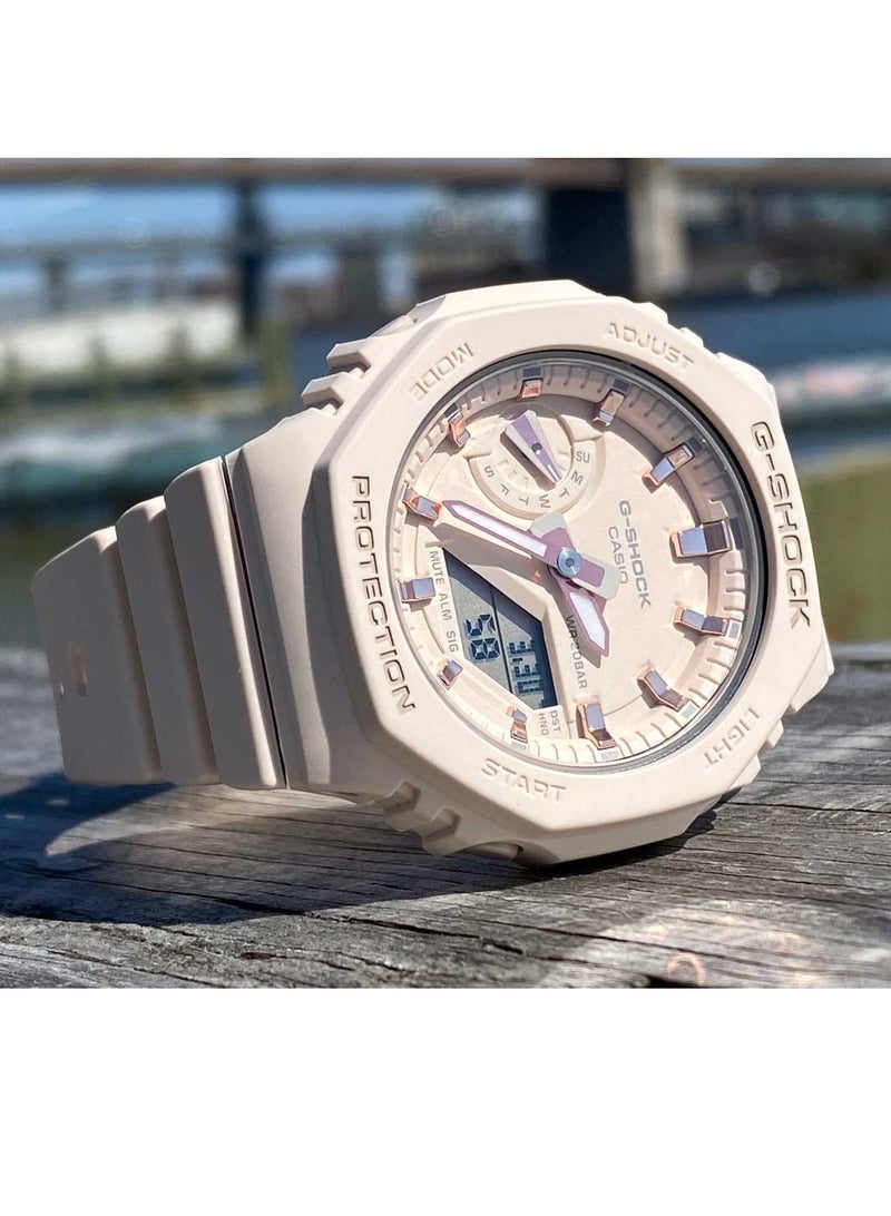 G-SHOCK Casio G-Shock for Women Analog-Digital Pink Dial Women's Watch GMA-S2100-4ADR(G1109), Beige Carbon Core Guard, strap - Image 3