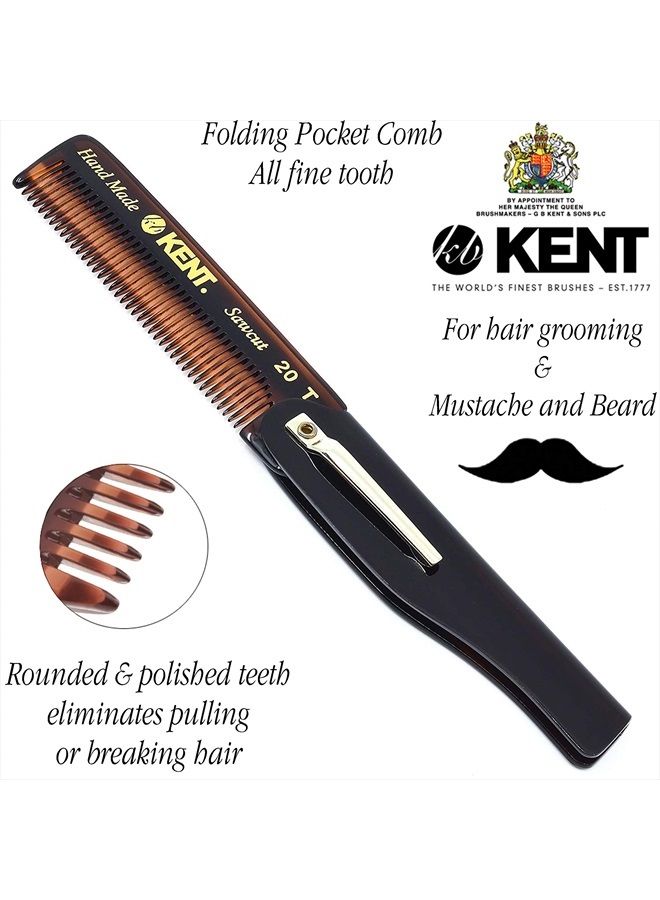 KENT مشط جيب قابل للطي يدوي الصنع من كينت 20T للرجال، مشط شعر بأسنان دقيقة لتصفيف الشعر والعناية اليومية، لللحية أو الشارب، يمكن استخدامه جافًا أو مع بلسم، مصقول يدويًا بتقنية القطع المنشار، صنع في إنجلترا - Image 2