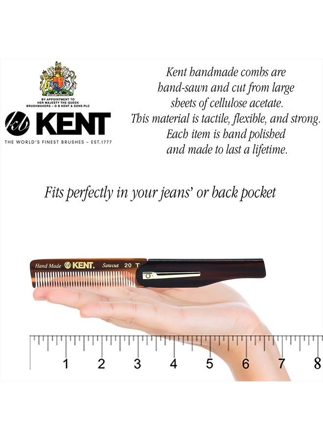 KENT مشط جيب قابل للطي يدوي الصنع من كينت 20T للرجال، مشط شعر بأسنان دقيقة لتصفيف الشعر والعناية اليومية، لللحية أو الشارب، يمكن استخدامه جافًا أو مع بلسم، مصقول يدويًا بتقنية القطع المنشار، صنع في إنجلترا - Image 3